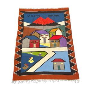 Tapestry Hand Woven Wool Arenal Volcano South America 46”x62” Andean Style
